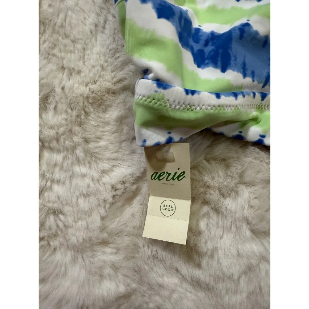 Aerie Bikini Top XL Blue Green Tie Dye Bralette Swimwear Striped Tropical Beach‎